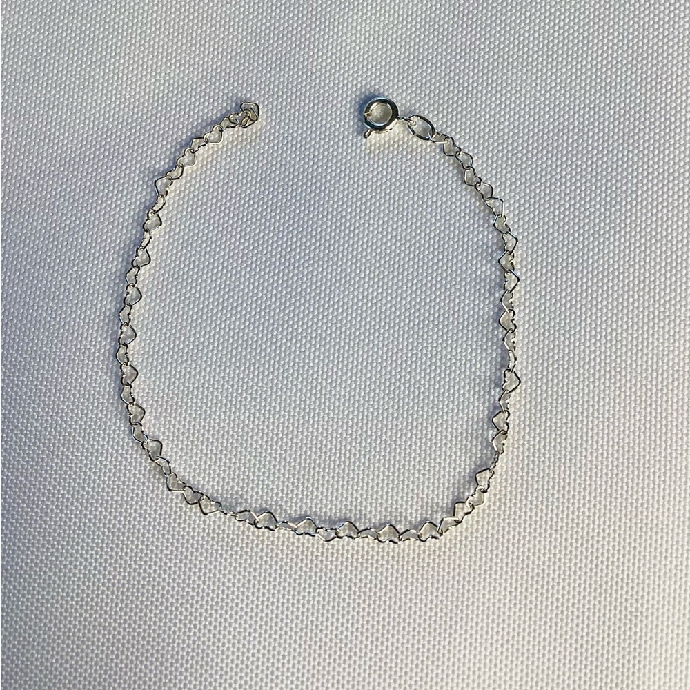 .925 Sterling Silver small Heart Chain Bracelet fits 6” to 8 1/2” New